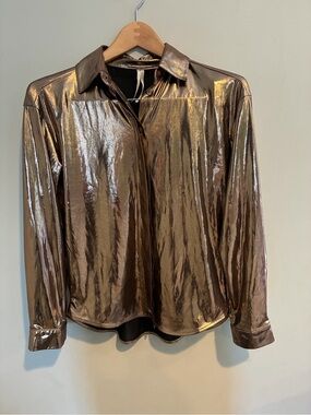 Anthropologie liquid gold Button-Up Blouse in Bronze